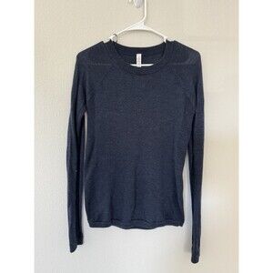 Lululemon Womens 100% Merino Wool Sweater Sz 6 Navy Cozy Classic Preppy Staple